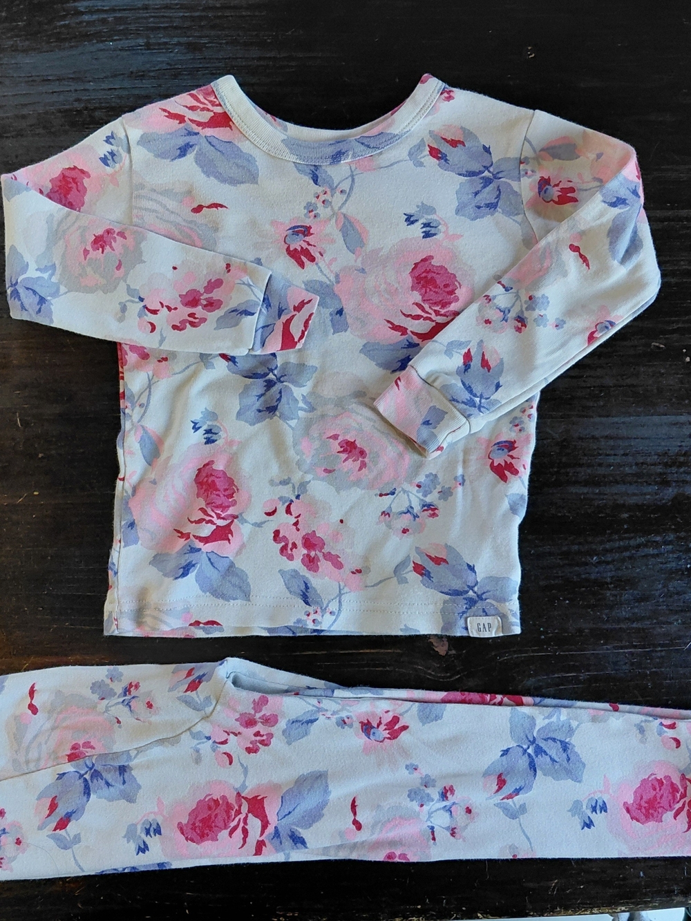 GAP Floral Long-Sleeve Pajama Set in Pink, Blue & White
